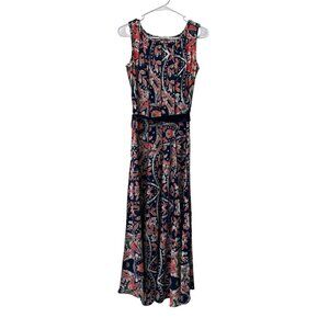Haani Paisley Print Fit and Flare Dress Sleeveless Ribbon Tie Stretch‎ Size PS